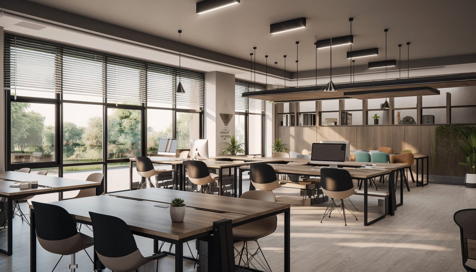 Modern office with no people, luxury chair generated by AI